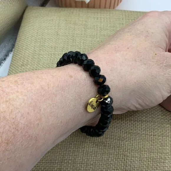 Erimish Black Glass Beaded Stretch Bracelet - Picture 3 of 7